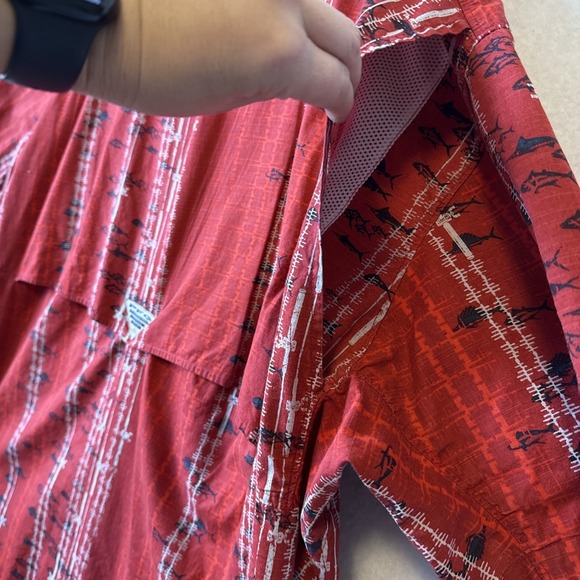 Columbia PFG Vented Red Fish Print Button Up Short Sleeve Shirt Mens XXL Outdoor - Picture 9 of 11